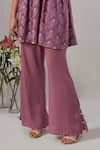 Shop_Grass & Sunshine_Purple Modal Satin Print Breezy Bloom V Neck Kurta With Bell Bottom Pant _Online_at_Aza_Fashions