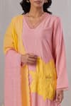 Shop_Grass & Sunshine_Pink Viscose Embroidery Flora Applique V Neck Beaded Spectrum Kurta Set _Online_at_Aza_Fashions