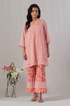 Buy_Grass & Sunshine_Pink Inner And Pant Cotton Overlay Chanderi Print Embroidered Kurta Set _at_Aza_Fashions