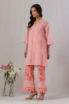 Grass & Sunshine_Pink Inner And Pant Cotton Overlay Chanderi Print Embroidered Kurta Set _Online_at_Aza_Fashions