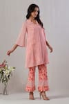 Grass & Sunshine_Pink Inner And Pant Cotton Overlay Chanderi Print Embroidered Kurta Set _at_Aza_Fashions