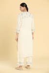 Shop_Label Lila_Off White Cotton Chanderi Blend Embroidery Damask Mandarin Collar Kurta Pant Set _at_Aza_Fashions