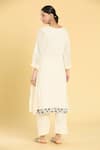 Shop_Label Lila_Off White Cotton Chanderi Blend Embroidery Phool Round Neck Kurta Pant Set _at_Aza_Fashions