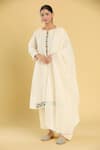 Buy_Label Lila_Off White Cotton Chanderi Blend Embroidery Phool Round Neck Kurta Pant Set _Online_at_Aza_Fashions