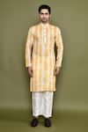 Buy_Arihant Rai Sinha_Yellow Kurta Linen Printed Abstract Straight And Pant Set _Online_at_Aza_Fashions