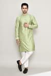 Buy_Arihant Rai Sinha_Green Art Silk Embroidered Mirror Work Band Collar Kurta And Pant Set _at_Aza_Fashions