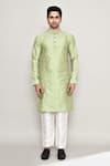 Buy_Arihant Rai Sinha_Green Art Silk Embroidered Mirror Work Band Collar Kurta And Pant Set _Online_at_Aza_Fashions