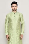 Shop_Arihant Rai Sinha_Green Art Silk Embroidered Mirror Work Band Collar Kurta And Pant Set _Online_at_Aza_Fashions