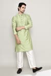 Shop_Arihant Rai Sinha_Green Art Silk Embroidered Mirror Work Band Collar Kurta And Pant Set 