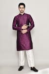 Buy_Arihant Rai Sinha_Wine Art Silk Embroidered Mirror Kurta And Pant Set _at_Aza_Fashions