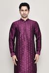 Shop_Arihant Rai Sinha_Wine Art Silk Embroidered Mirror Kurta And Pant Set _Online_at_Aza_Fashions