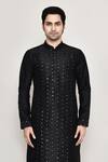 Shop_Arihant Rai Sinha_Black Silk Mirrors Straight Embroidered Kurta And Pant Set _Online_at_Aza_Fashions