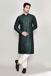 Buy_Arihant Rai Sinha_Green Kurta Handloom Silk Embroidered Mirror Band Collar Straight And Pant Set _at_Aza_Fashions