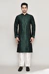 Buy_Arihant Rai Sinha_Green Kurta Handloom Silk Embroidered Mirror Band Collar Straight And Pant Set _Online_at_Aza_Fashions