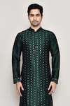 Shop_Arihant Rai Sinha_Green Kurta Handloom Silk Embroidered Mirror Band Collar Straight And Pant Set _Online_at_Aza_Fashions