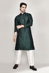 Arihant Rai Sinha_Green Kurta Handloom Silk Embroidered Mirror Band Collar Straight And Pant Set _Online