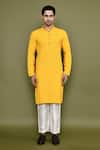 Shop_Arihant Rai Sinha_Yellow Rayon Cotton Embroidery Chikankari Floret Jaal Kurta With Pant _Online_at_Aza_Fashions