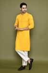 Buy_Arihant Rai Sinha_Yellow Rayon Cotton Embroidery Chikankari Floret Jaal Kurta With Pant 