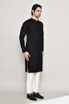 Arihant Rai Sinha_Black Rayon Cotton Embroidery Chikankari Phool Jaal Kurta With Pant _at_Aza_Fashions