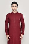 Buy_Arihant Rai Sinha_Maroon Rayon Cotton Embroidery Chikankari Flower Jaal Kurta With Pant _Online_at_Aza_Fashions