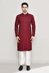 Shop_Arihant Rai Sinha_Maroon Rayon Cotton Embroidery Chikankari Flower Jaal Kurta With Pant _Online_at_Aza_Fashions