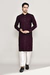 Buy_Arihant Rai Sinha_Wine Rayon Cotton Embroidery Chikankari Floral Jaal Kurta With Pant _at_Aza_Fashions