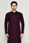 Buy_Arihant Rai Sinha_Wine Rayon Cotton Embroidery Chikankari Floral Jaal Kurta With Pant _Online_at_Aza_Fashions