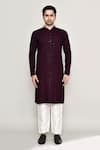 Shop_Arihant Rai Sinha_Wine Rayon Cotton Embroidery Chikankari Floral Jaal Kurta With Pant _Online_at_Aza_Fashions