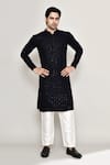 Buy_Arihant Rai Sinha_Blue Rayon, Cotton Sequins Blossom Jaal Chikankari Embroidered Kurta With Pant 