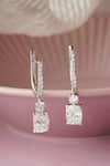 Shop_Fiona Diamonds_White Stone Lab Diamond (cu And Round) 14kt Gold Dangler Earrings _at_Aza_Fashions