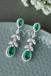 Shop_Fiona Diamonds_Green Marquise And Round Lab 14kt White Gold Embellished Chandelier Earrings _at_Aza_Fashions