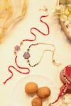 Buy_Shlok Jewels_Pink Zari, Gemstones Kundan Embellished Lumba And Rakhi Set _at_Aza_Fashions