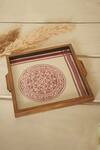 Shop Inheritance India White Glass, Wood, Cotton Block Print Rangoli Tray at Aza Fashions Shop_Inheritance India_White Glass, Wood, Cotton Block Print Rangoli Tray_at_Aza_Fashions