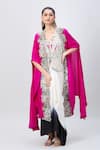 Buy_MINAXI DADOO_Pink China Dupion Embellished V Neck Cape And Shaded Skirt Set _at_Aza_Fashions