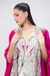 MINAXI DADOO_Pink China Dupion Embellished V Neck Cape And Shaded Skirt Set _at_Aza_Fashions