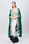 Buy_MINAXI DADOO_Green China Dupion Embellished V Neck Cape And Shaded Draped Skirt Set _at_Aza_Fashions