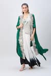 Buy_MINAXI DADOO_Green China Dupion Embellished V Neck Cape And Shaded Draped Skirt Set _Online_at_Aza_Fashions