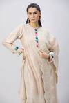 Shop_MINAXI DADOO_Beige Kurta China Dupion Embroidery Pearls Round Long Straight Set _Online_at_Aza_Fashions