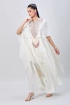 Buy_MINAXI DADOO_Ivory Dupion Silk Embellished Tassels Round Hankey Cape And Flared Pant Set _Online_at_Aza_Fashions