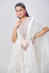 MINAXI DADOO_Ivory Dupion Silk Embellished Tassels Round Hankey Cape And Flared Pant Set _at_Aza_Fashions