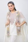 Shop_MINAXI DADOO_Ivory Dupion Embroidery Peacock Round Cape And Kurta Set _Online_at_Aza_Fashions