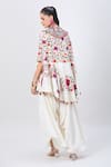 Shop_MINAXI DADOO_Ivory Dupion Embroidery Floral Round Thread Cape And Flared Pant Set _at_Aza_Fashions