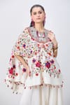 Buy_MINAXI DADOO_Ivory Dupion Embroidery Floral Round Thread Cape And Flared Pant Set _Online_at_Aza_Fashions