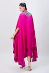 Shop_MINAXI DADOO_Pink Dupion Silk Embellished Tassel U Neck Tunic And Cape _at_Aza_Fashions