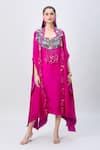 Shop_MINAXI DADOO_Pink Dupion Silk Embellished Tassel U Neck Tunic And Cape _Online_at_Aza_Fashions