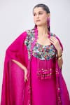 MINAXI DADOO_Pink Dupion Silk Embellished Tassel U Neck Tunic And Cape _at_Aza_Fashions