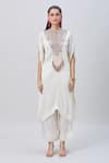 Buy_MINAXI DADOO_Ivory Dupion Silk Embellished Dori Work Round Yoke Crushed Kaftan And Pant Set 