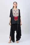 Buy_MINAXI DADOO_Black Dupion Silk Embellished Boho Round Cape And Flared Pant Set _at_Aza_Fashions