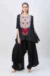 Buy_MINAXI DADOO_Black Dupion Silk Embellished Boho Round Cape And Flared Pant Set _Online_at_Aza_Fashions