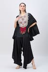 Shop_MINAXI DADOO_Black Dupion Silk Embellished Boho Round Cape And Flared Pant Set _Online_at_Aza_Fashions